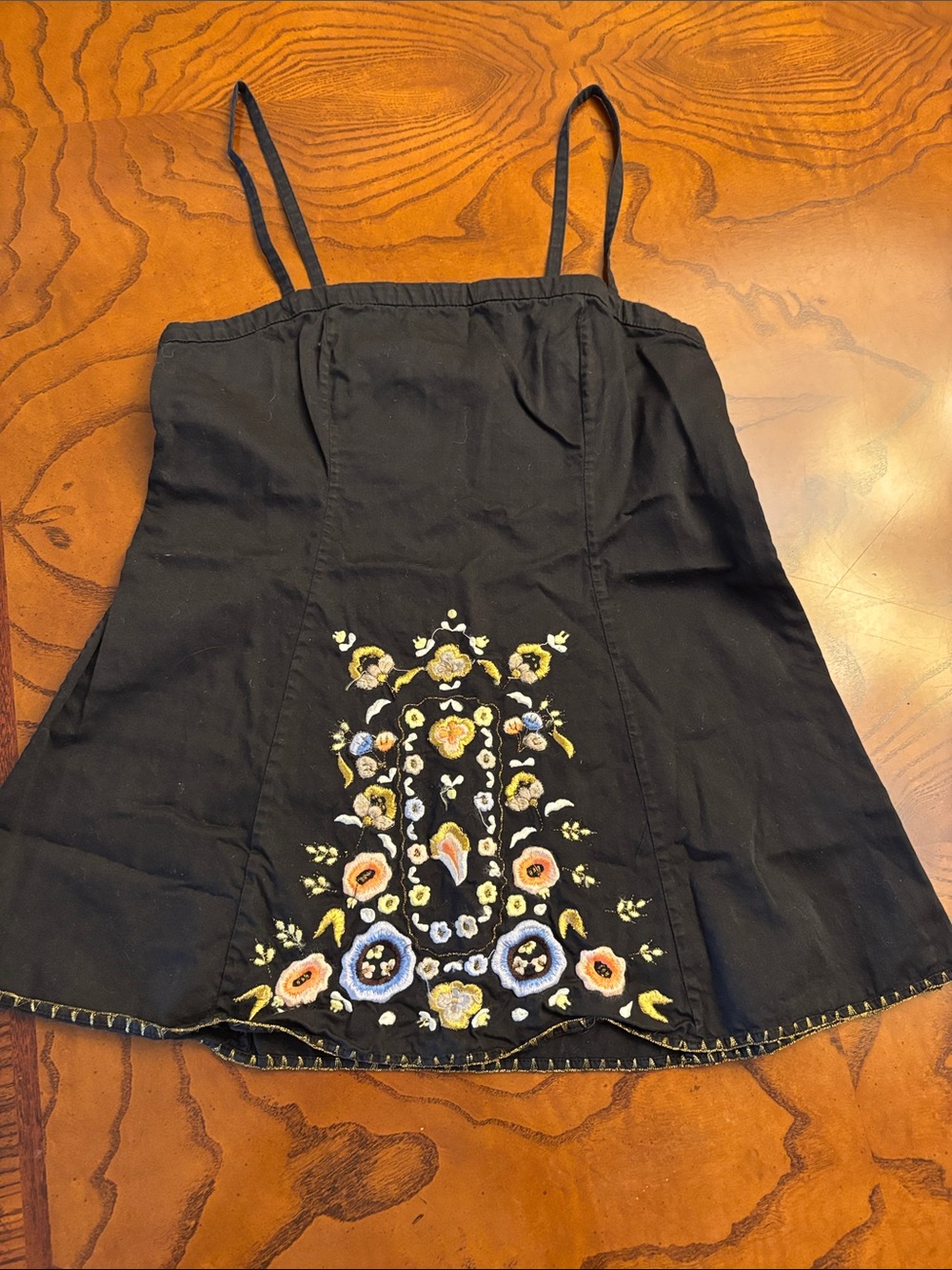 French Connection Black Embroidered Floral Tank Top